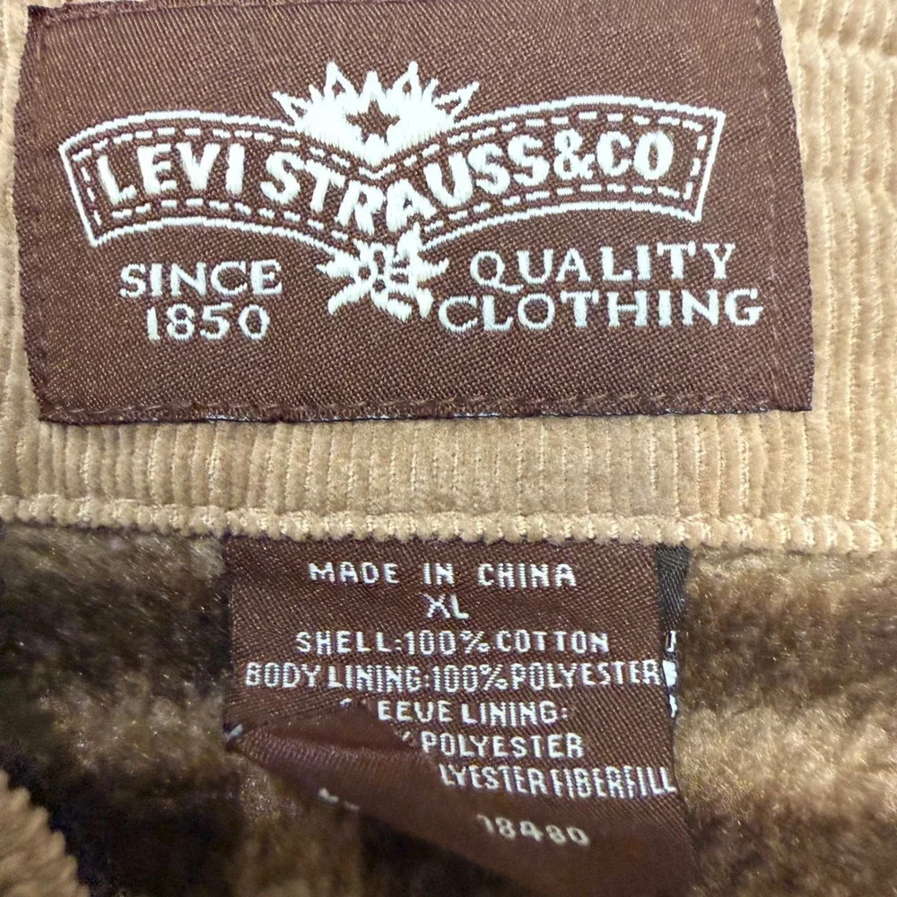 Levi Strauss Mens XL Tan Corduroy Fleece Lined Plaid Shirt Jacket Shacket